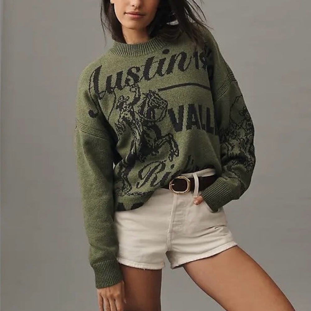 Maeve Oversized Graphic Crew-Neck Sweater size S